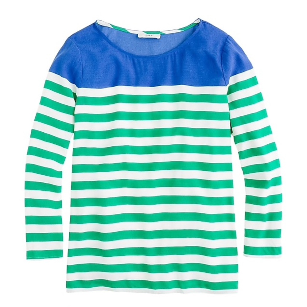 Jcrew Crepe top colorblock stripe white green blue